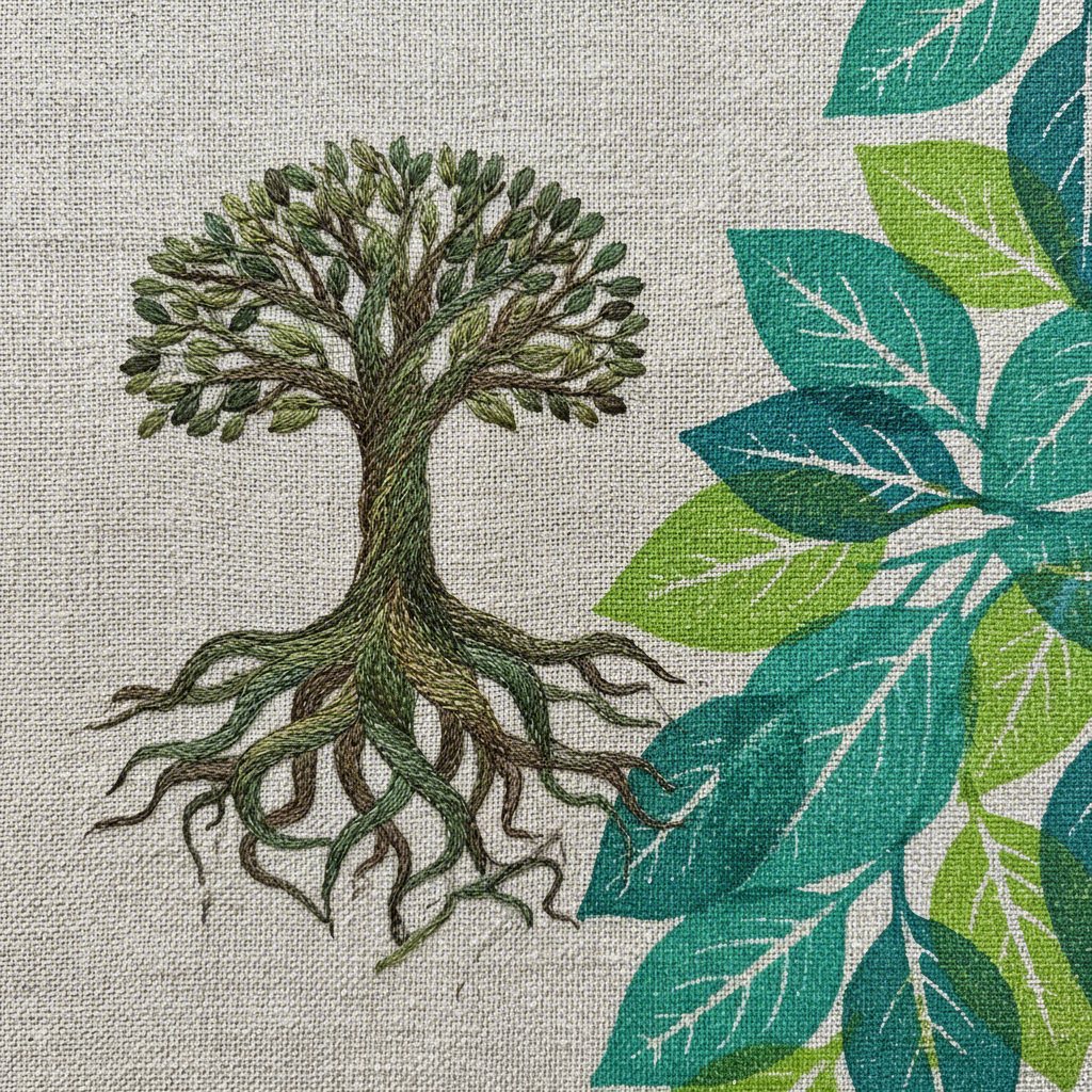 metaphorical image showing the deep rooted durability of embroidery compared to screen printing