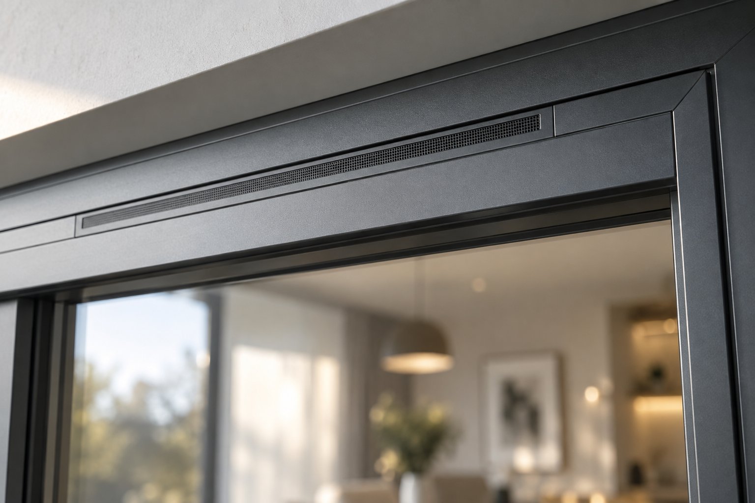 a flush fit colour matched trickle vent integrated into an aluminium frame is nearly invisible