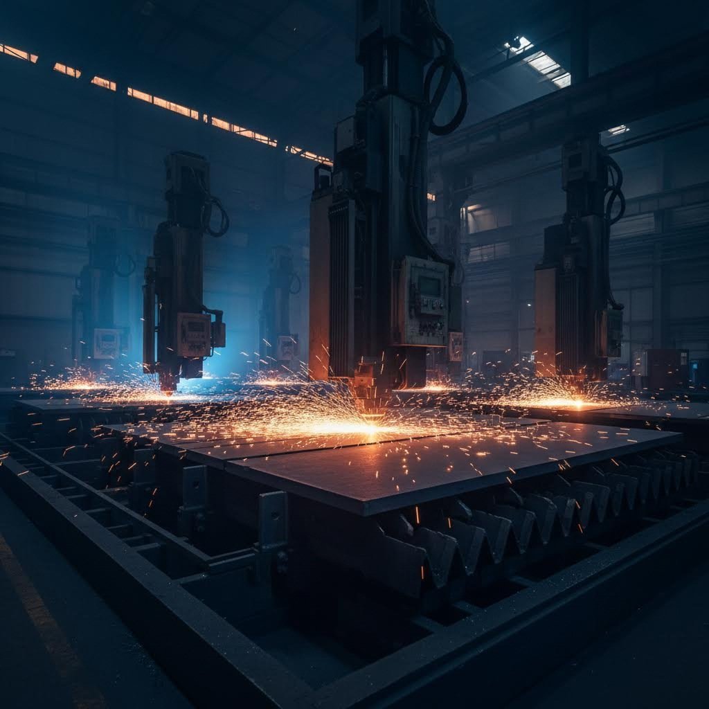 modern metal cutting facility showcasing laser and plasma cutting technology in action