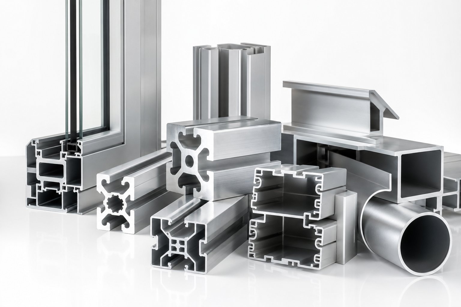 6063 t5 aluminum extrusion profiles displaying various cross sectional shapes and premium surface finish quality