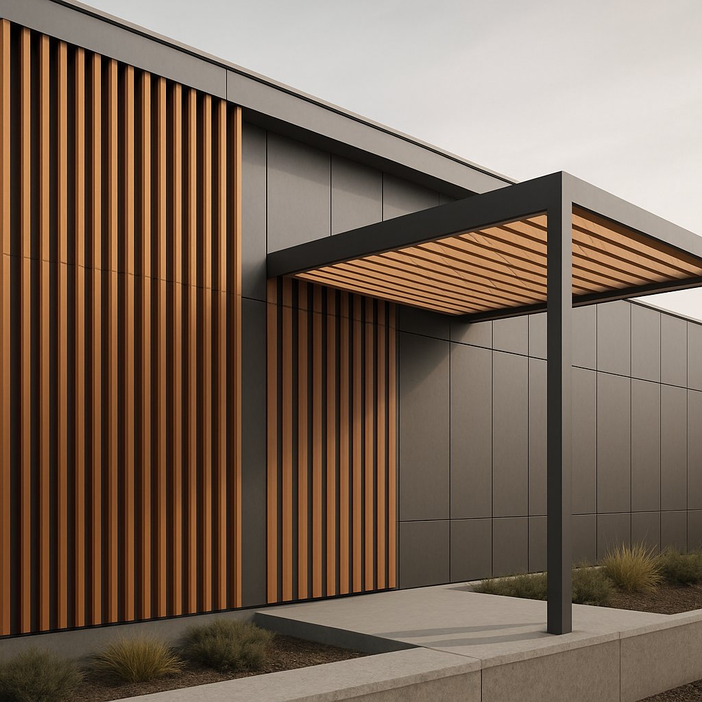 wood grain aluminium used in modern architectural elements