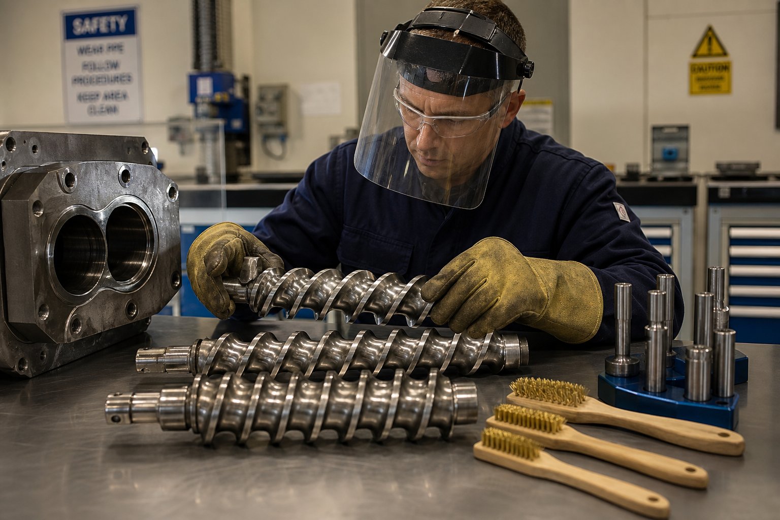 proper safety equipment and organized maintenance procedures for benchtop twin screw extruder servicing