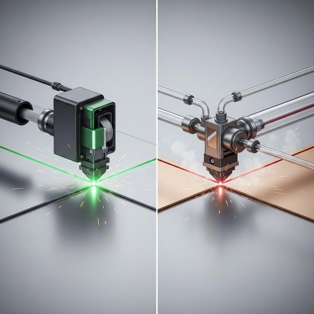 visual comparison of fiber laser and co2 laser cutting systems showing key technological differences
