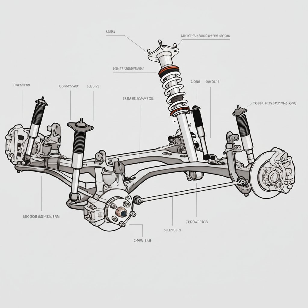 labeled diagram of front and rear car suspension assemblies