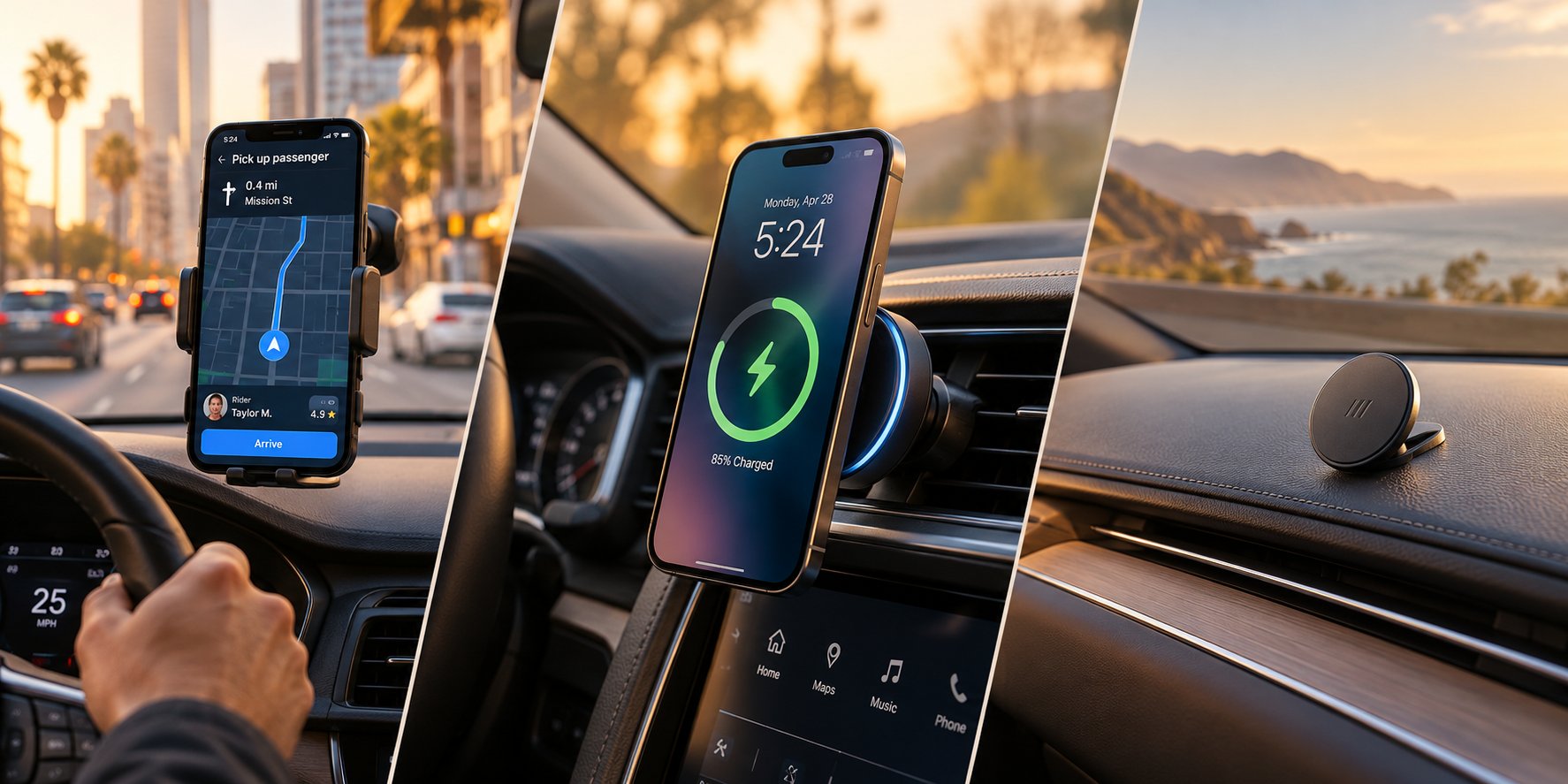different driving priorities call for different mount styles from navigation focused to wireless charging to minimal aesthetics
