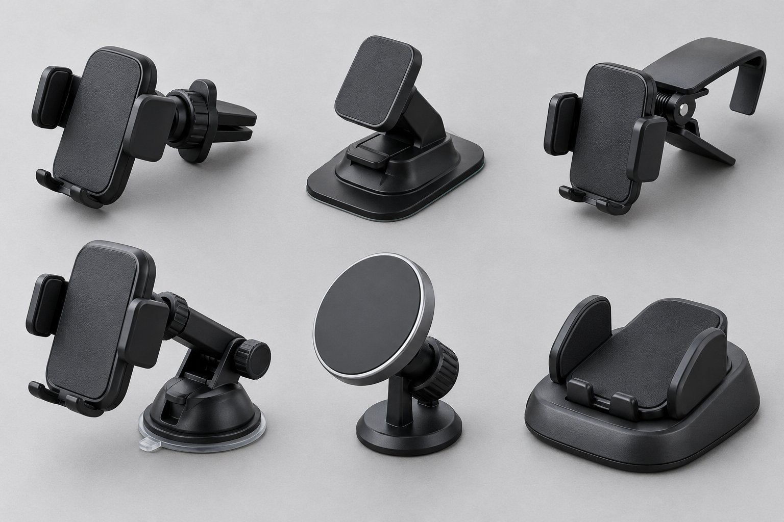 six common tesla phone mount types each use a different attachment method suited to specific cabin surfaces