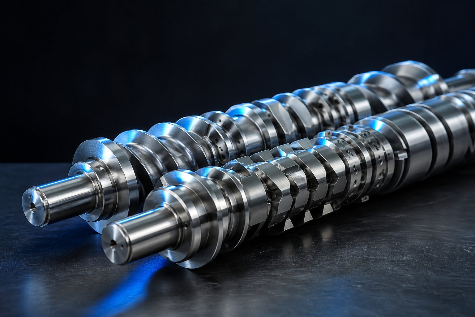 modular co rotating twin screw elements kneading blocks conveying flights and mixing elements can be rearranged to customize the extrusion process