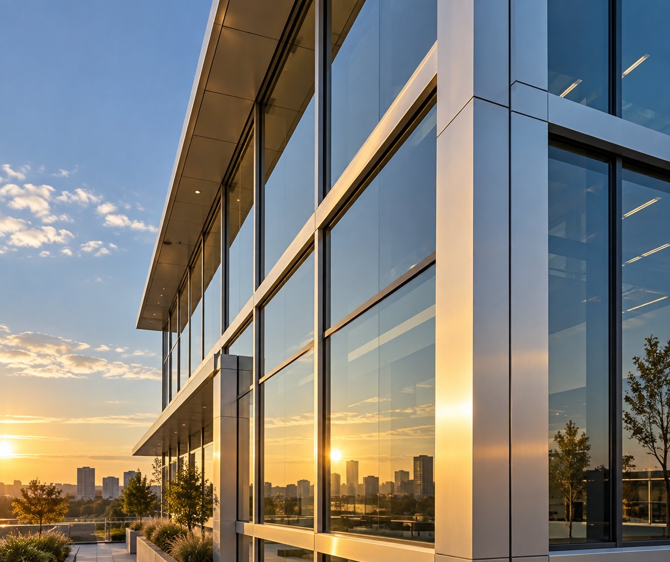 flat aluminum profiles integrated into modern architectural window and facade systems