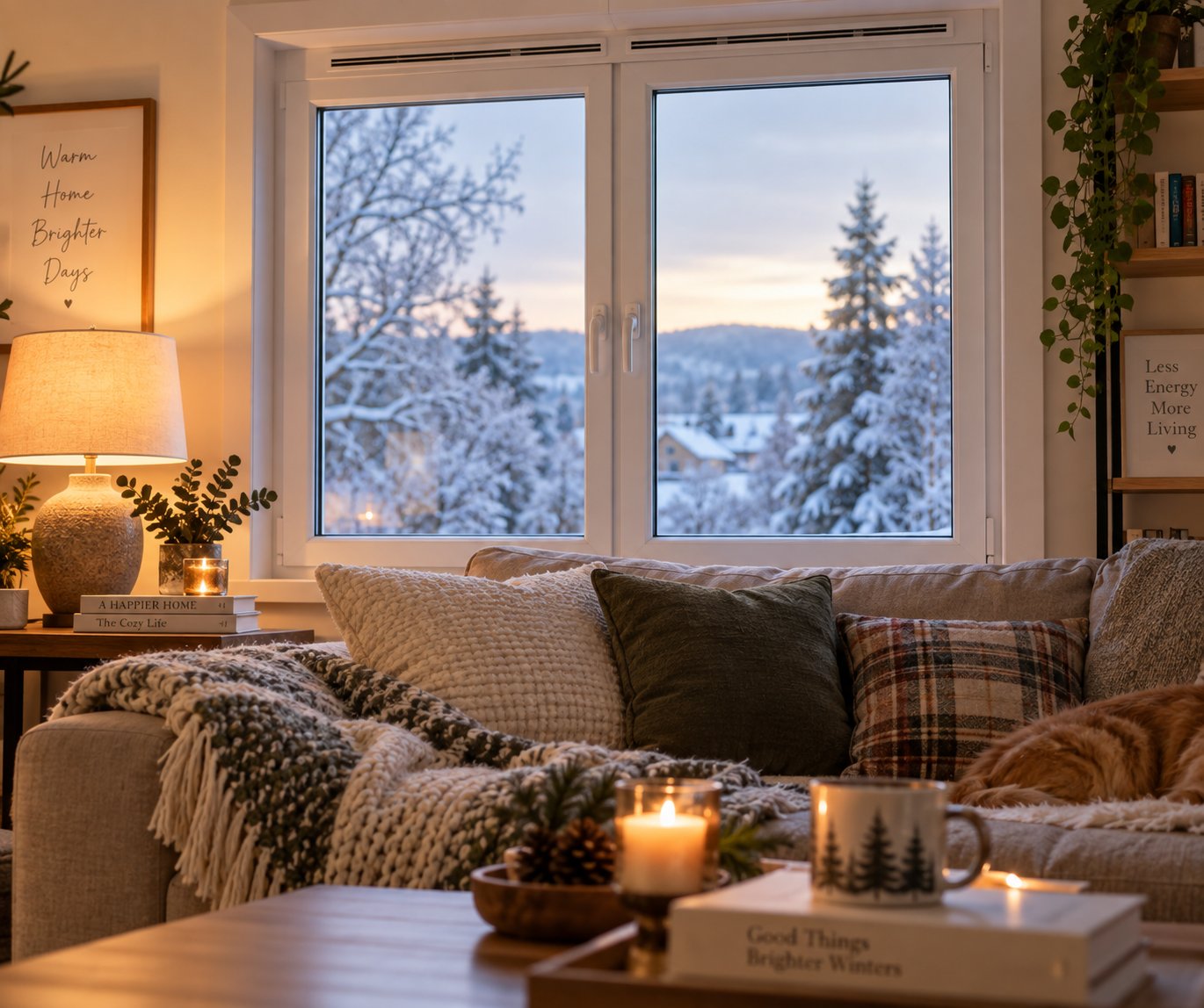 a well ventilated living room in winter showing condensation free windows thanks to properly functioning trickle vents