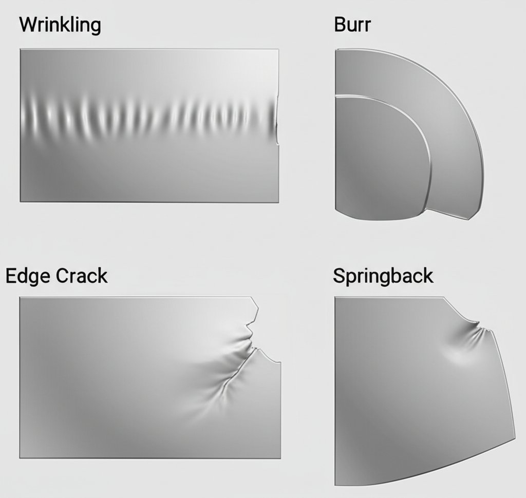 illustration of common defects in stamped automotive metal parts