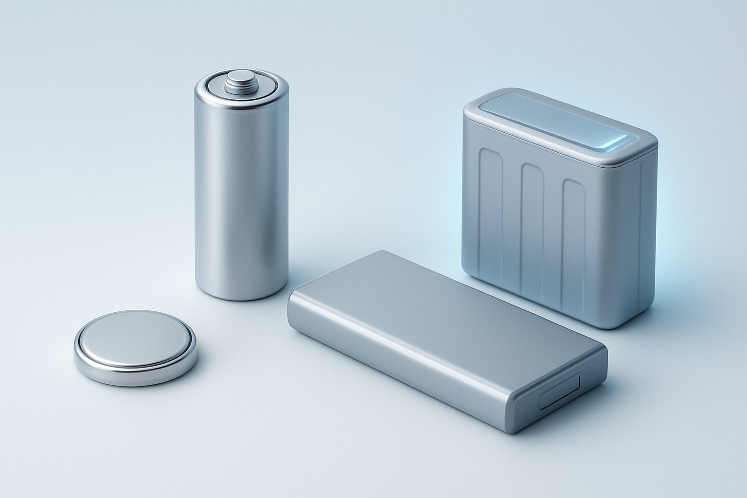 illustration of different lithium battery types and common battery forms