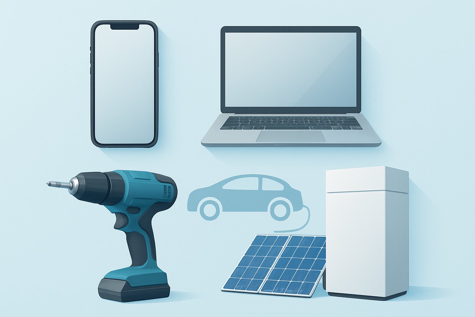 illustration of lithium batteries used in electronics tools vehicles and home storage
