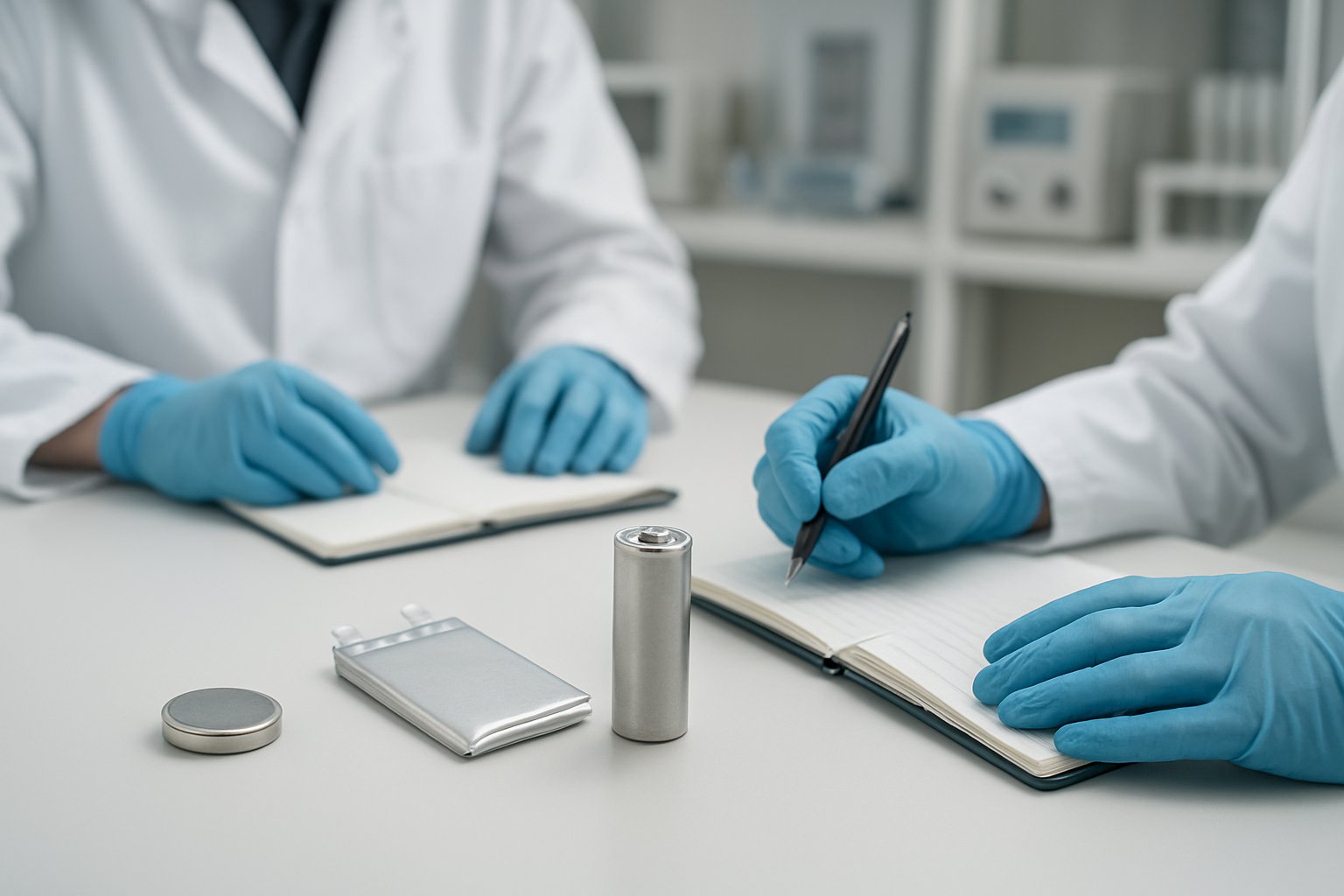 illustration of lithium battery cell evaluation in a research lab