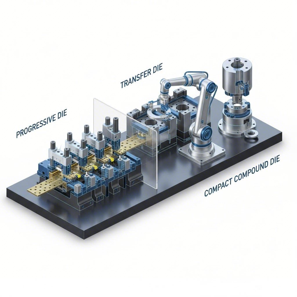 comparison of progressive transfer and compound die stamping configurations