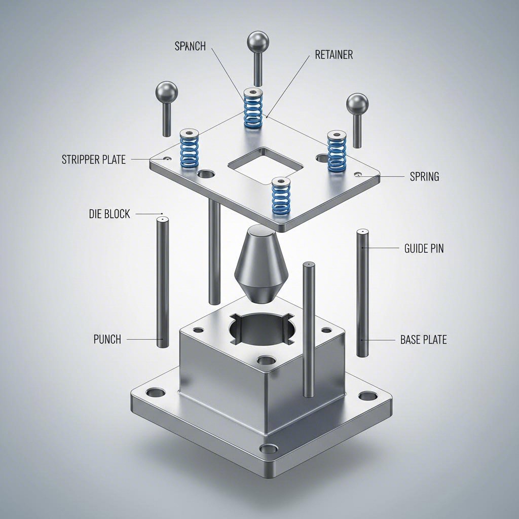 essential stamping die components in exploded assembly view