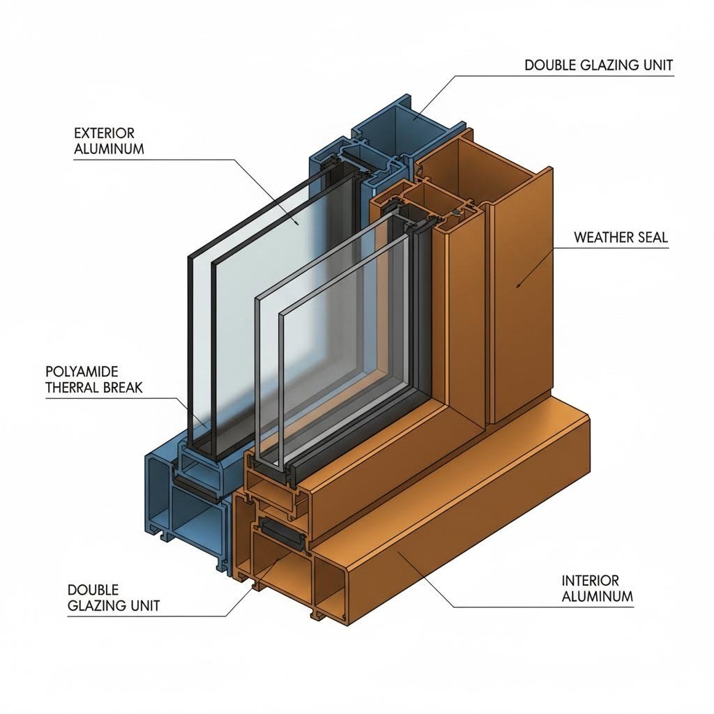 thermal break technology separates interior and exterior aluminum sections