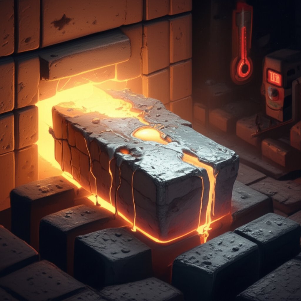 molten aluminum transitioning from solid to liquid in an industrial furnace