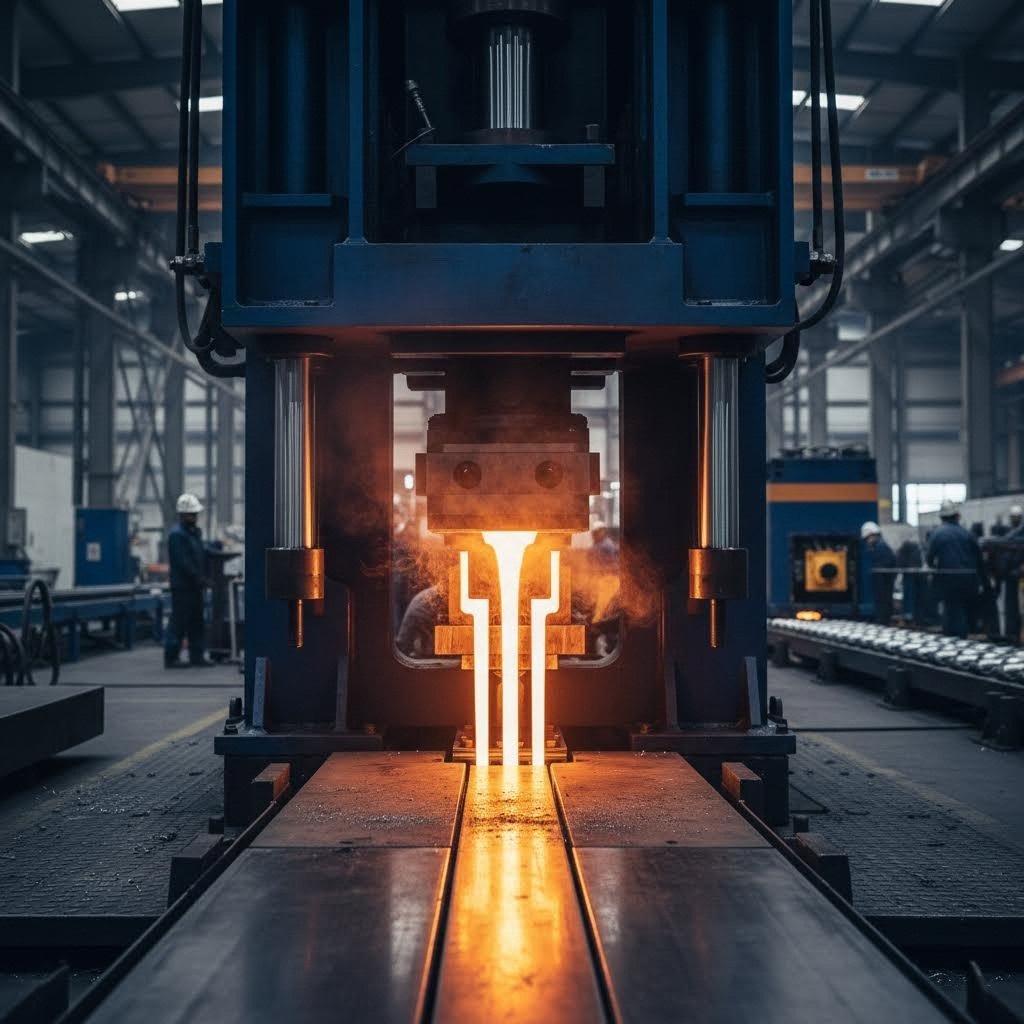 aluminum extrusion process transforming heated billets into precision engineered profiles