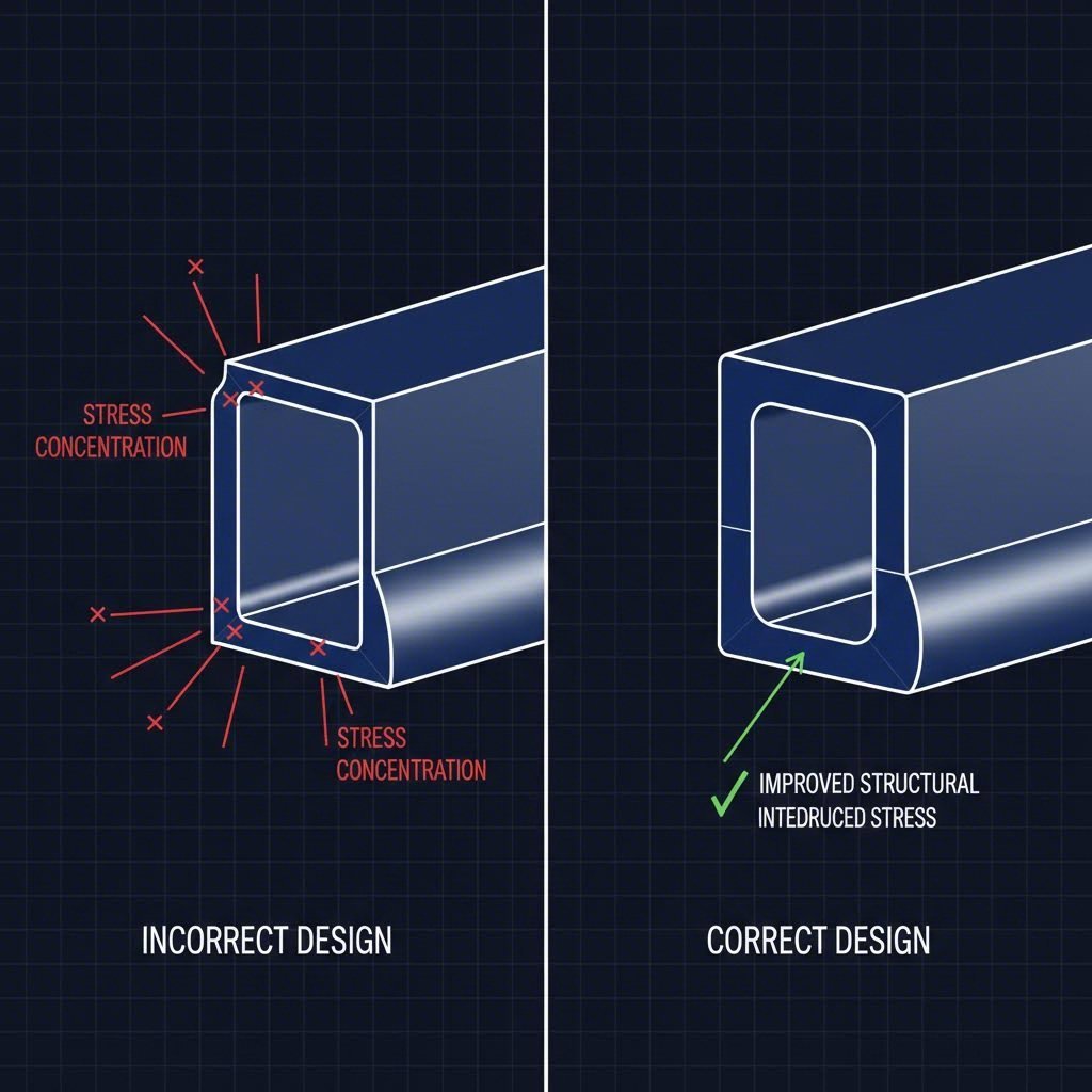 proper corner radii prevent manufacturing defects and improve extrusion quality
