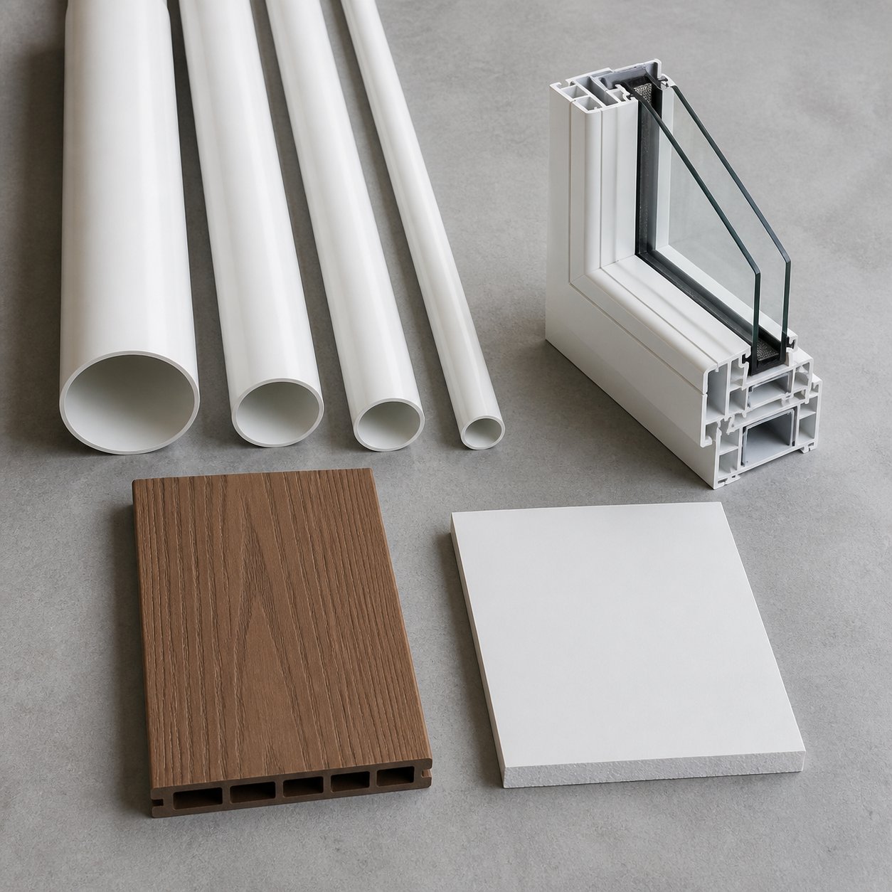 common end products from conical twin screw extrusion pvc pipes window profiles wpc decking and foam board