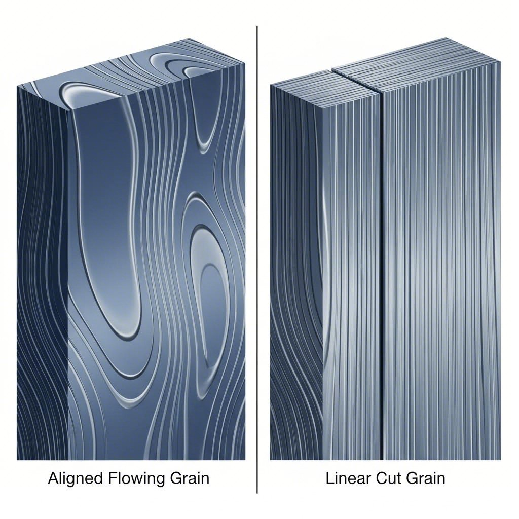 grain structure comparison showing aligned forged flow versus machined billet patterns