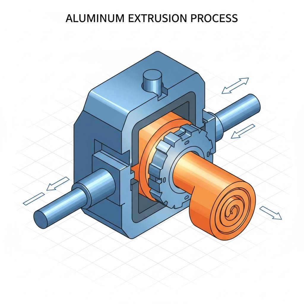 cross section view of the aluminum extrusion process from billet to finished profile