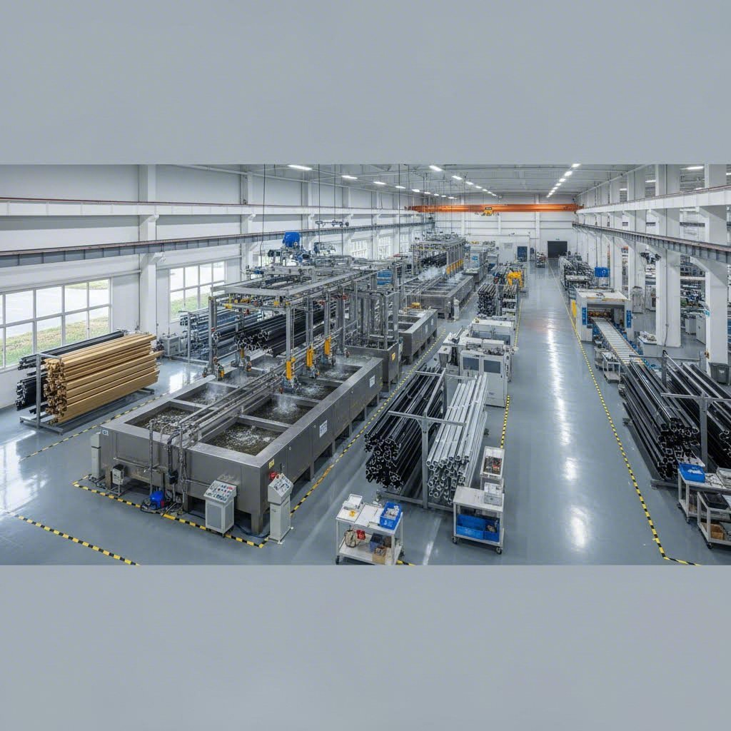 surface treatment facility applying anodized finishes to aluminum extrusion profiles