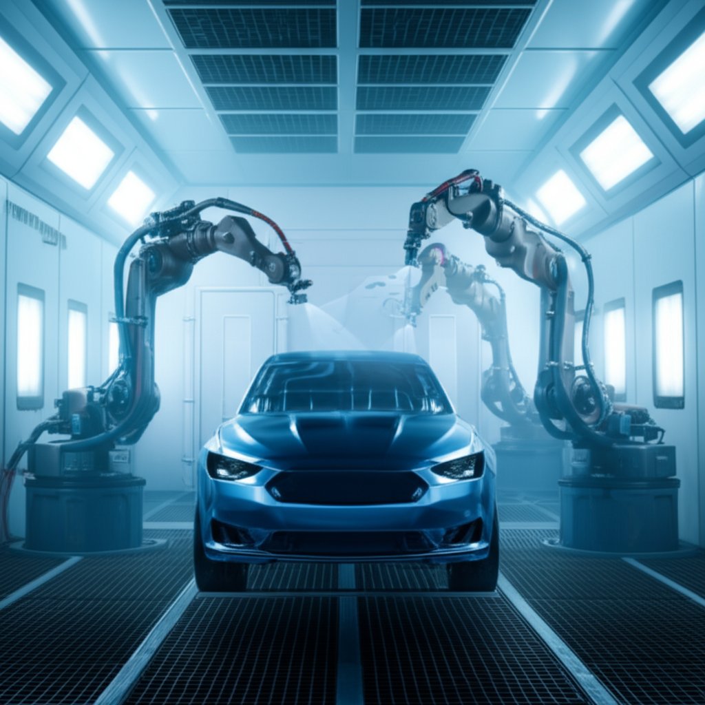 robotic spray coating of automotive metal parts in a modern booth
