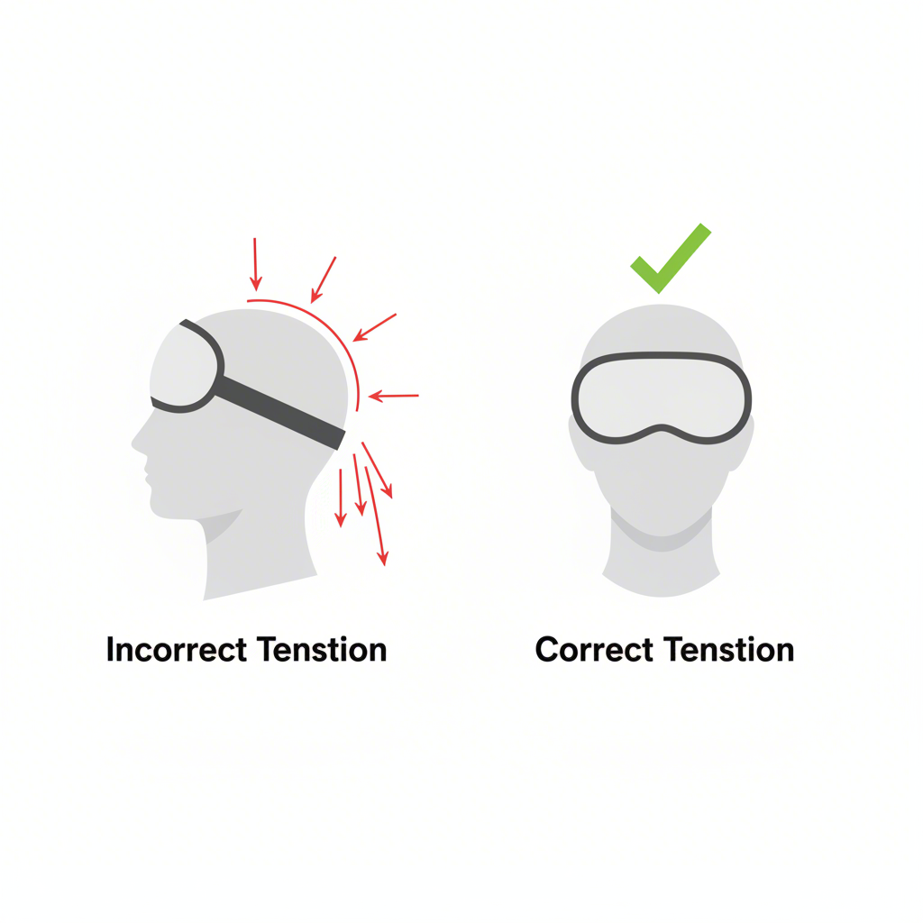 diagram illustrating the correct and incorrect tension for a sleep mask strap