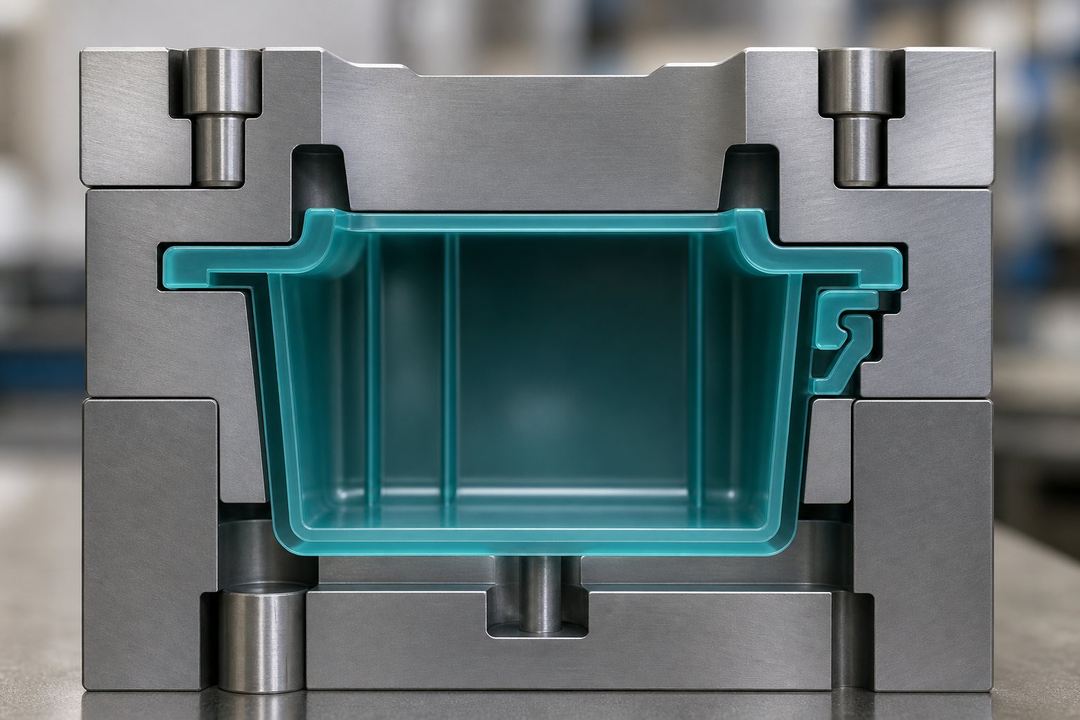 cross section of a plastic mold showing wall thickness draft angles and undercut design features