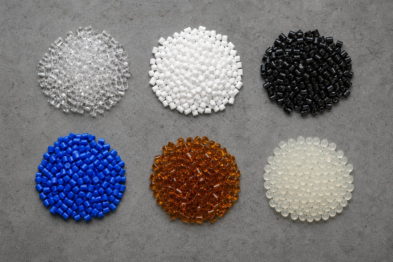 different plastic resin pellets showing the variety of shapes colors and material types processed in pelletizing
