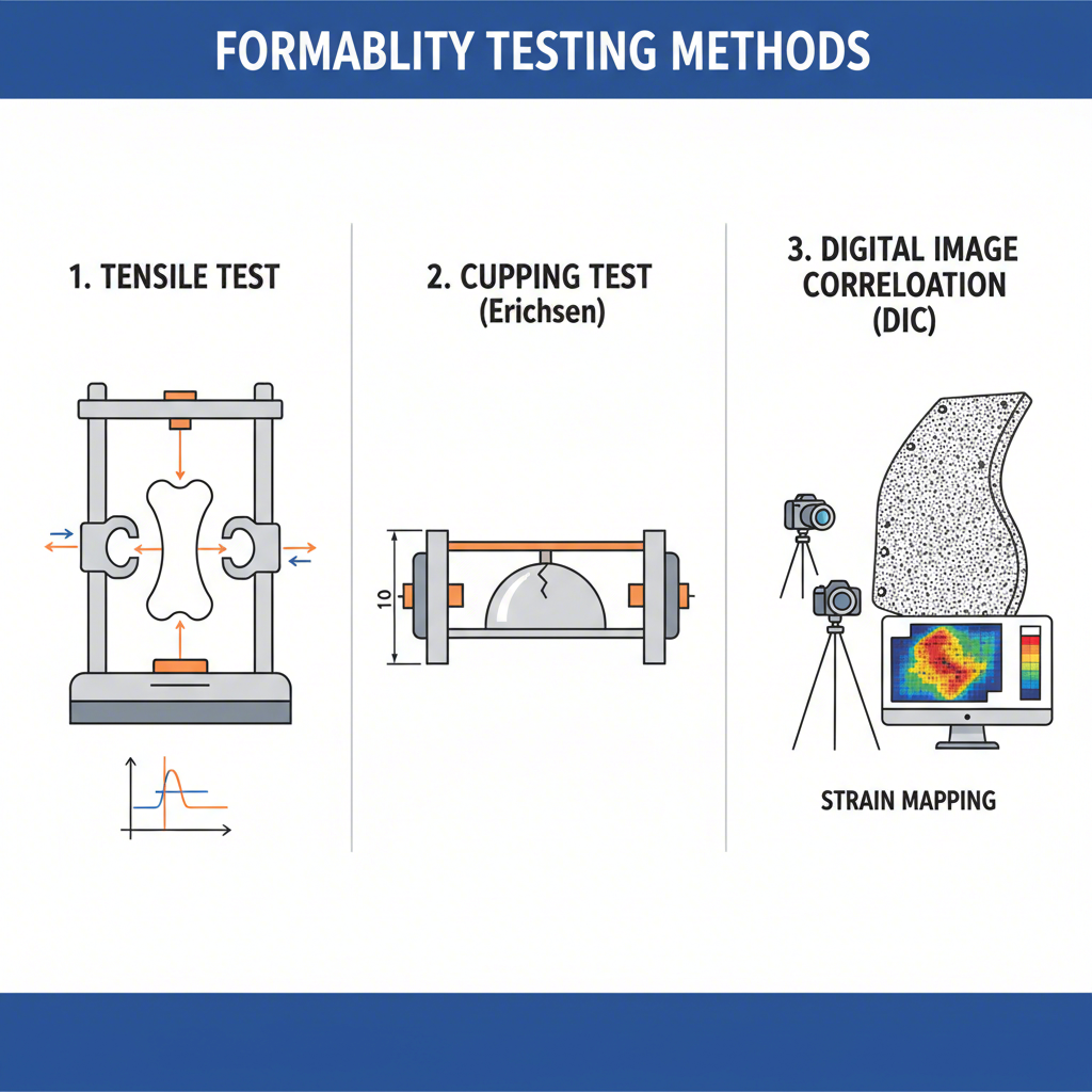 diagram comparing tensile cupping and optical 3d analysis for sheet metal formability