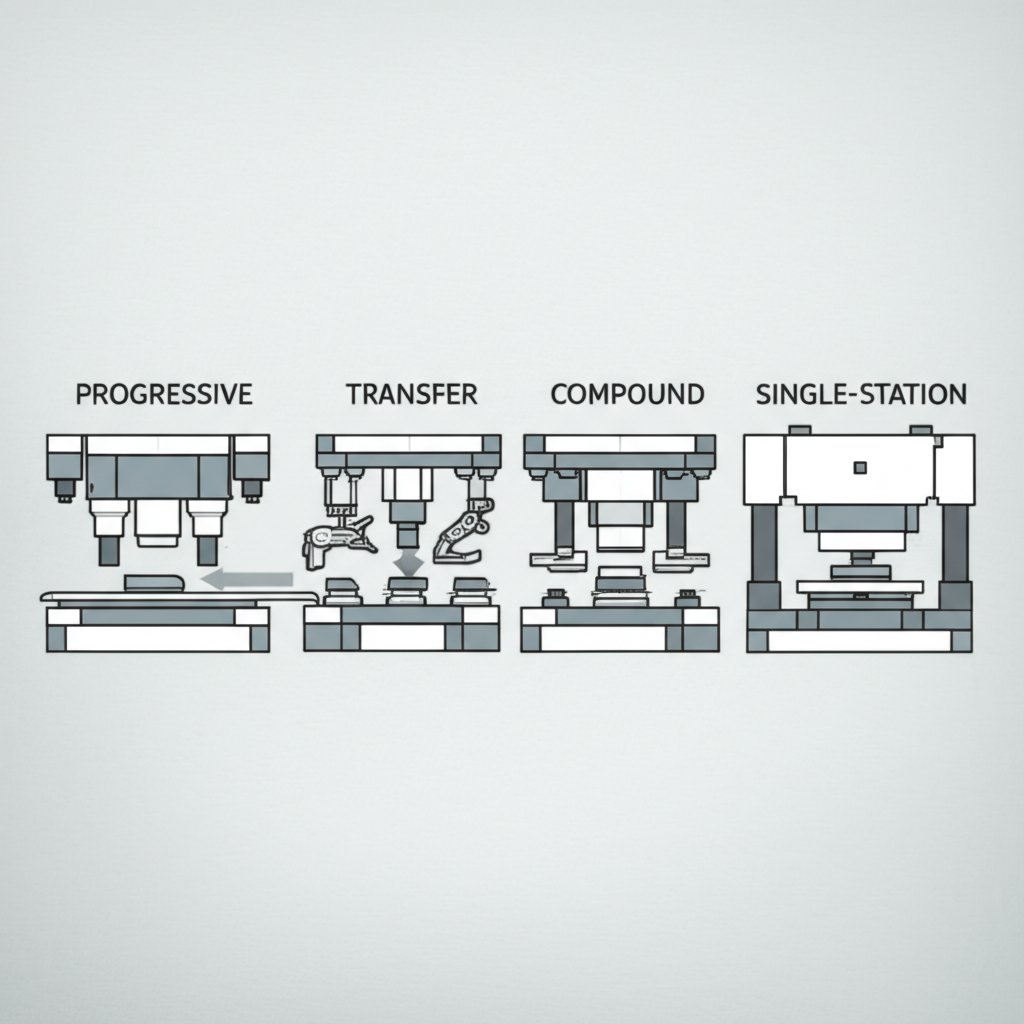 visual comparison of main stamping die types used in metalworking