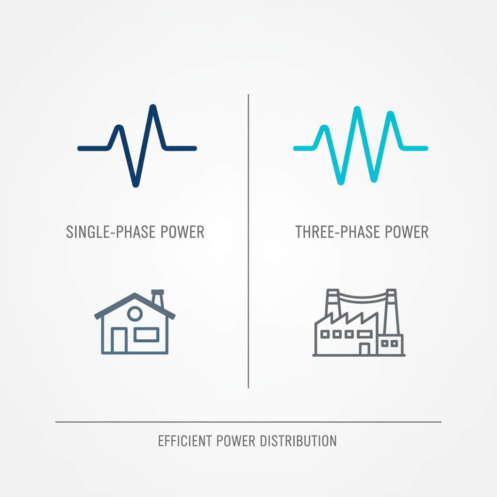 a diagram comparing single phase and three phase electrical power concepts