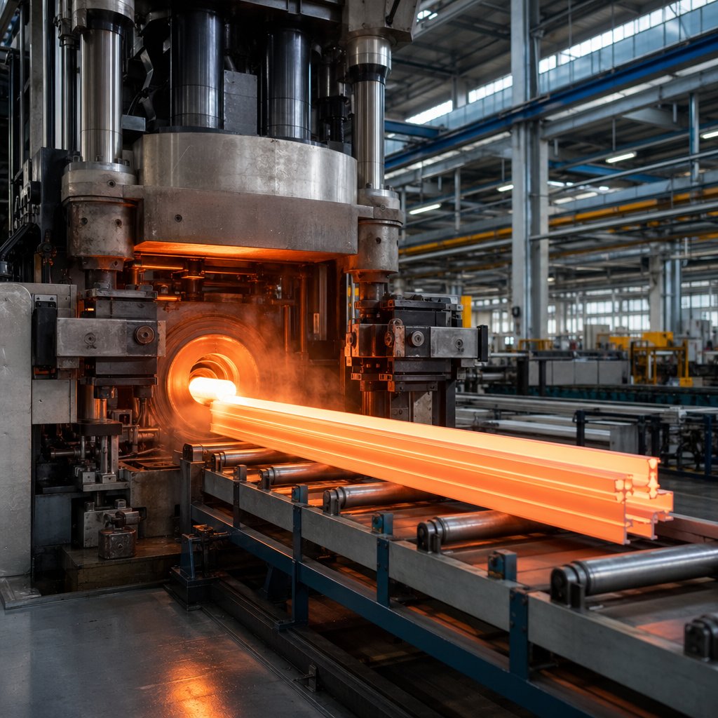 aluminum extrusion process from heated billet to emerging profile