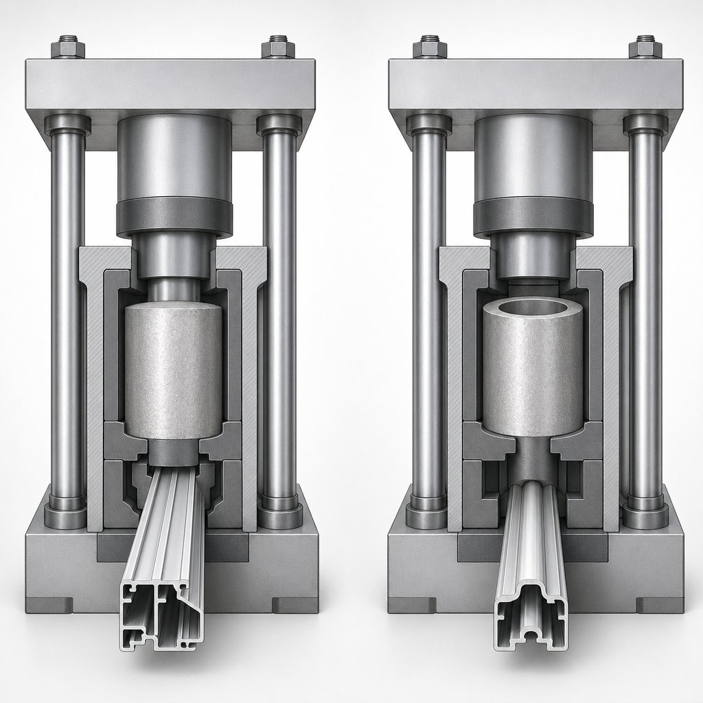 conceptual view of different aluminum extrusion methods