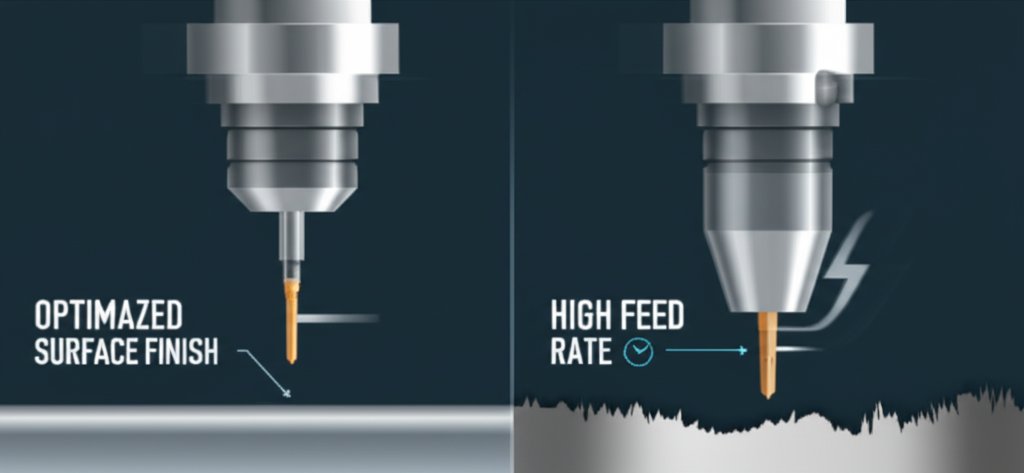visual comparison of how feed rate affects surface finish in cnc machining