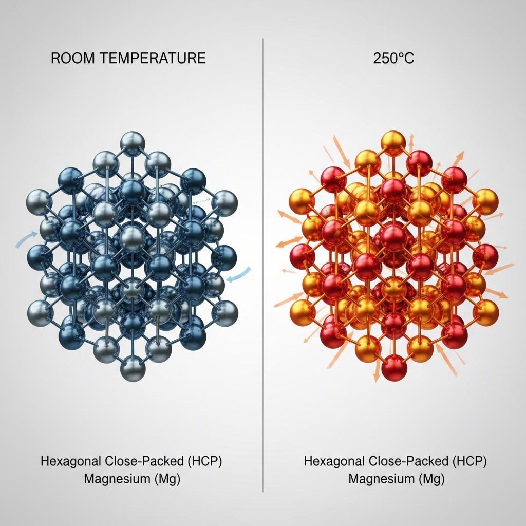 Magnesium crystal structure activation during warm forming process