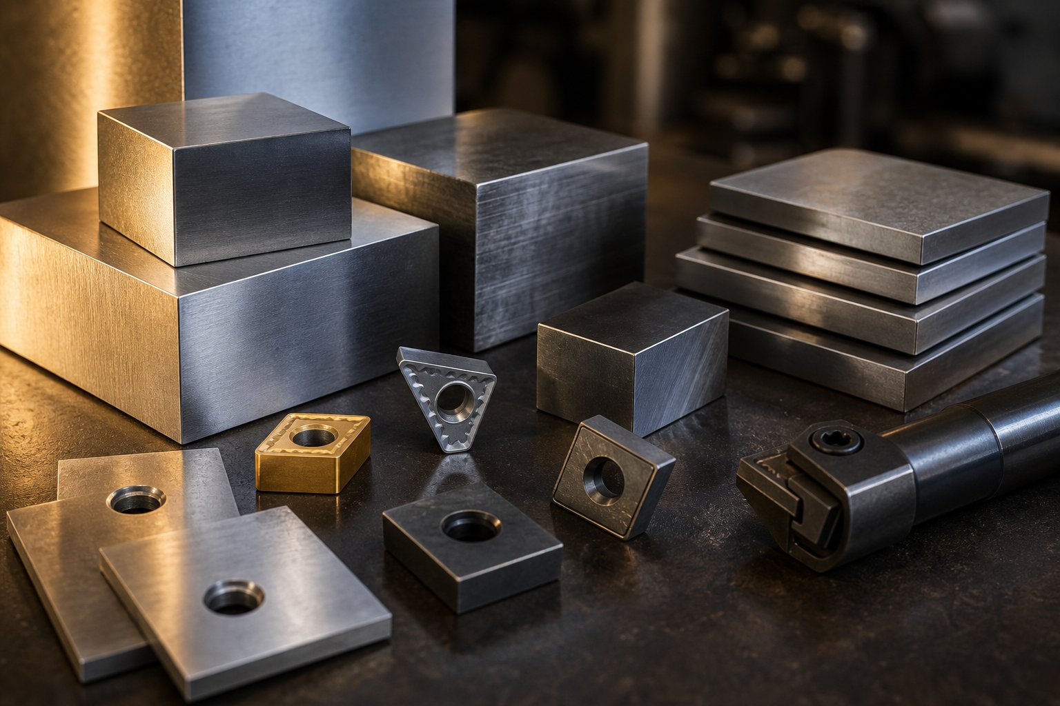 tool steel grades and carbide inserts used in stamping die construction each selected for specific wear and toughness requirements