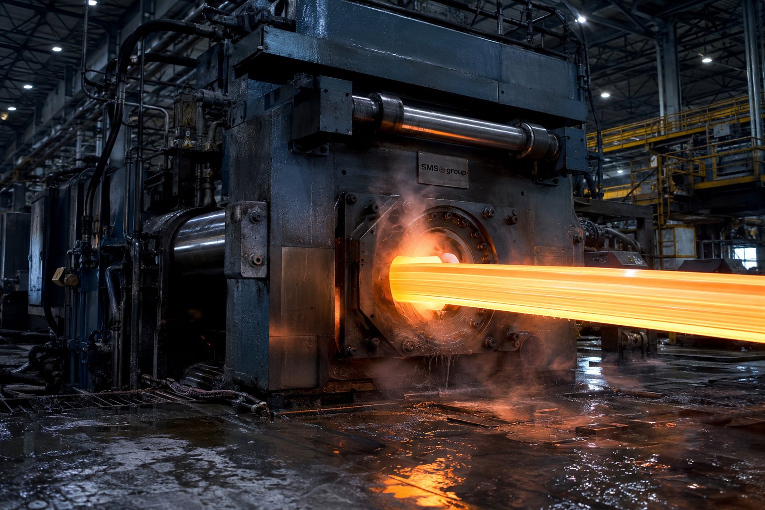 aluminum extrusion process showing heated billet transforming into precision profiles
