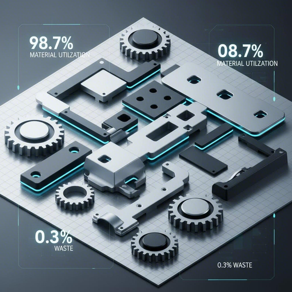 Digital representation of optimized part nesting to minimize material waste