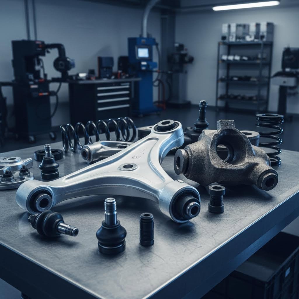 forged vs cast suspension arms showing distinct surface textures and manufacturing quality differences