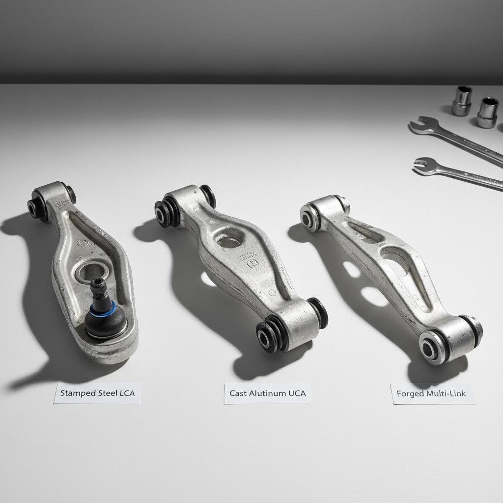 visual comparison of forged cast and stamped suspension arm construction methods