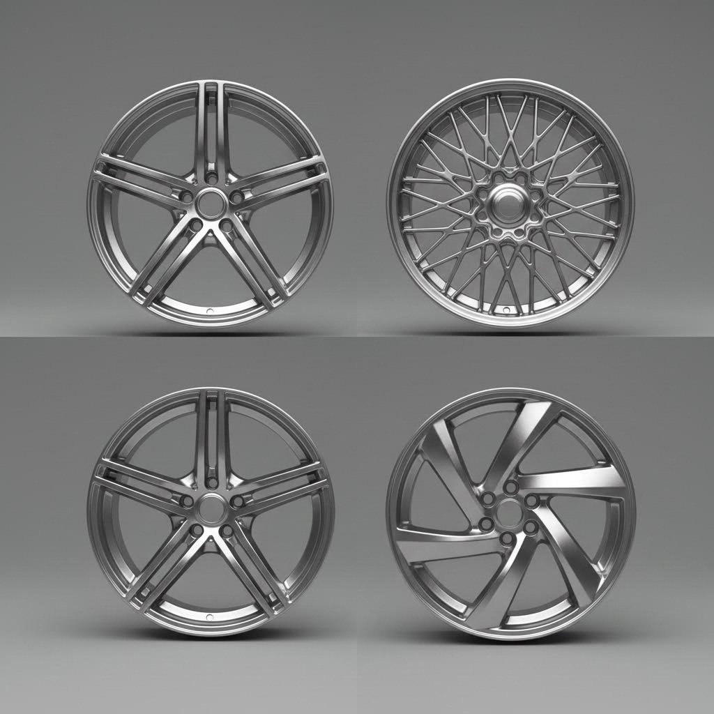 various forged wheel spoke configurations showcasing design diversity