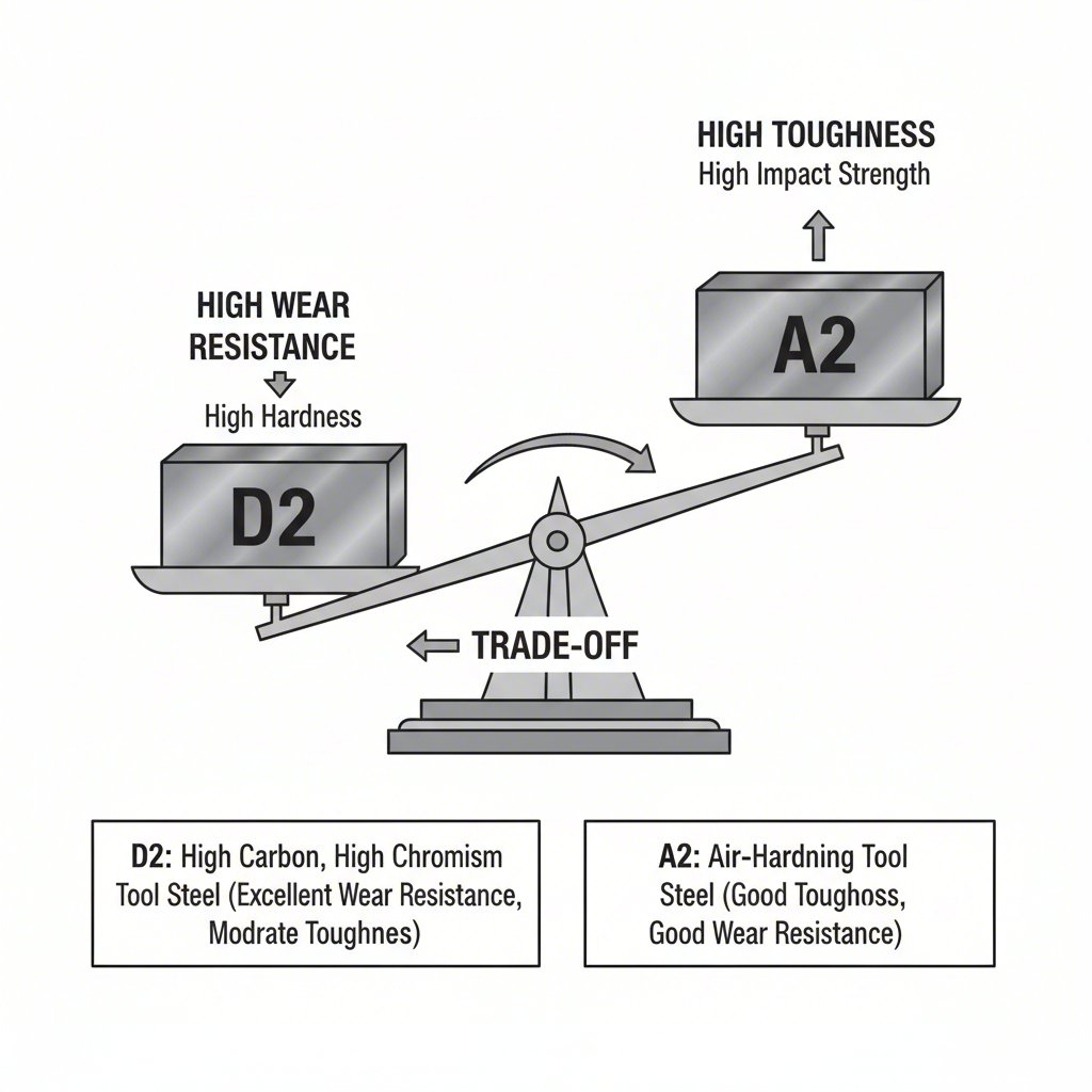 the fundamental trade off between a2s toughness and d2s wear resistance