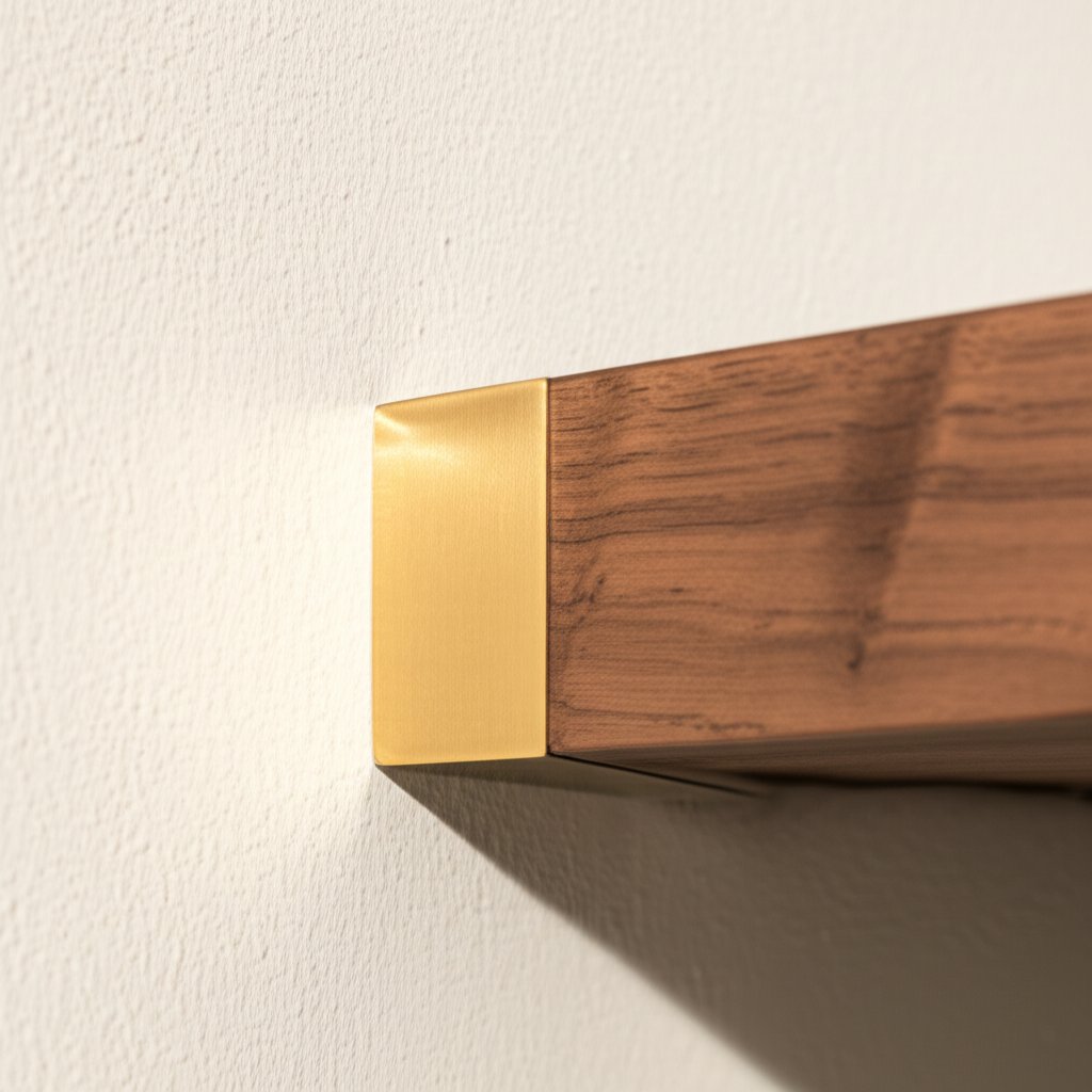 custom machined brass shelf brackets installed for a perfect fit and finish