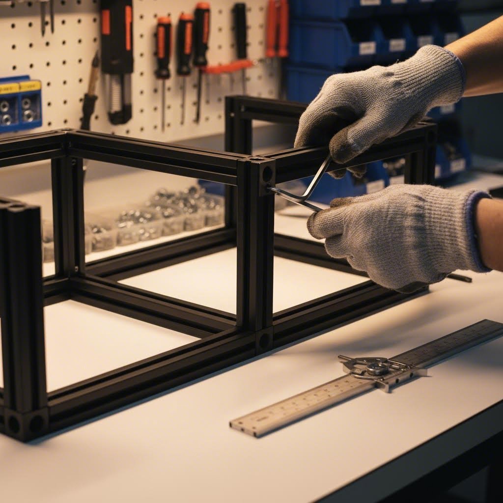systematic aluminum frame assembly using proper tools and square checking techniques