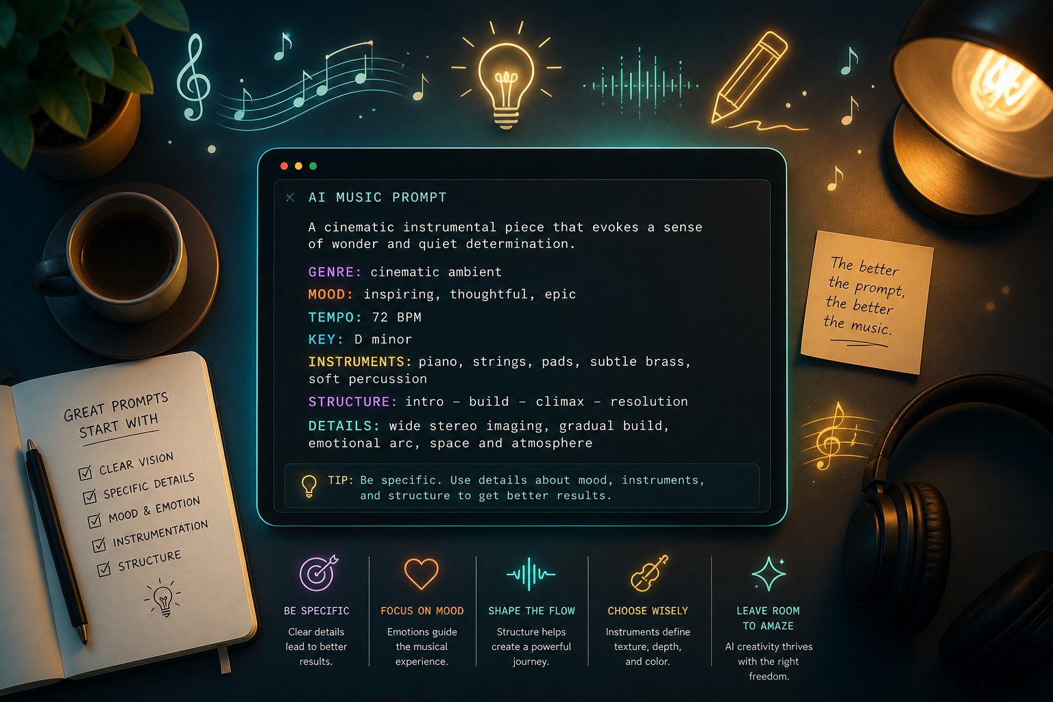crafting detailed prompts with genre mood tempo and instrumentation improves ai song generator output quality