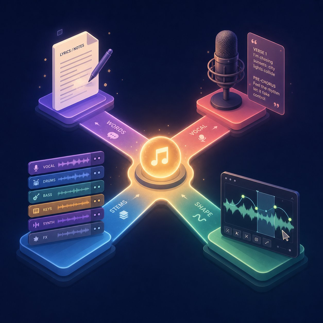 multiple approaches to ai music creation range from text prompts to stem based composition