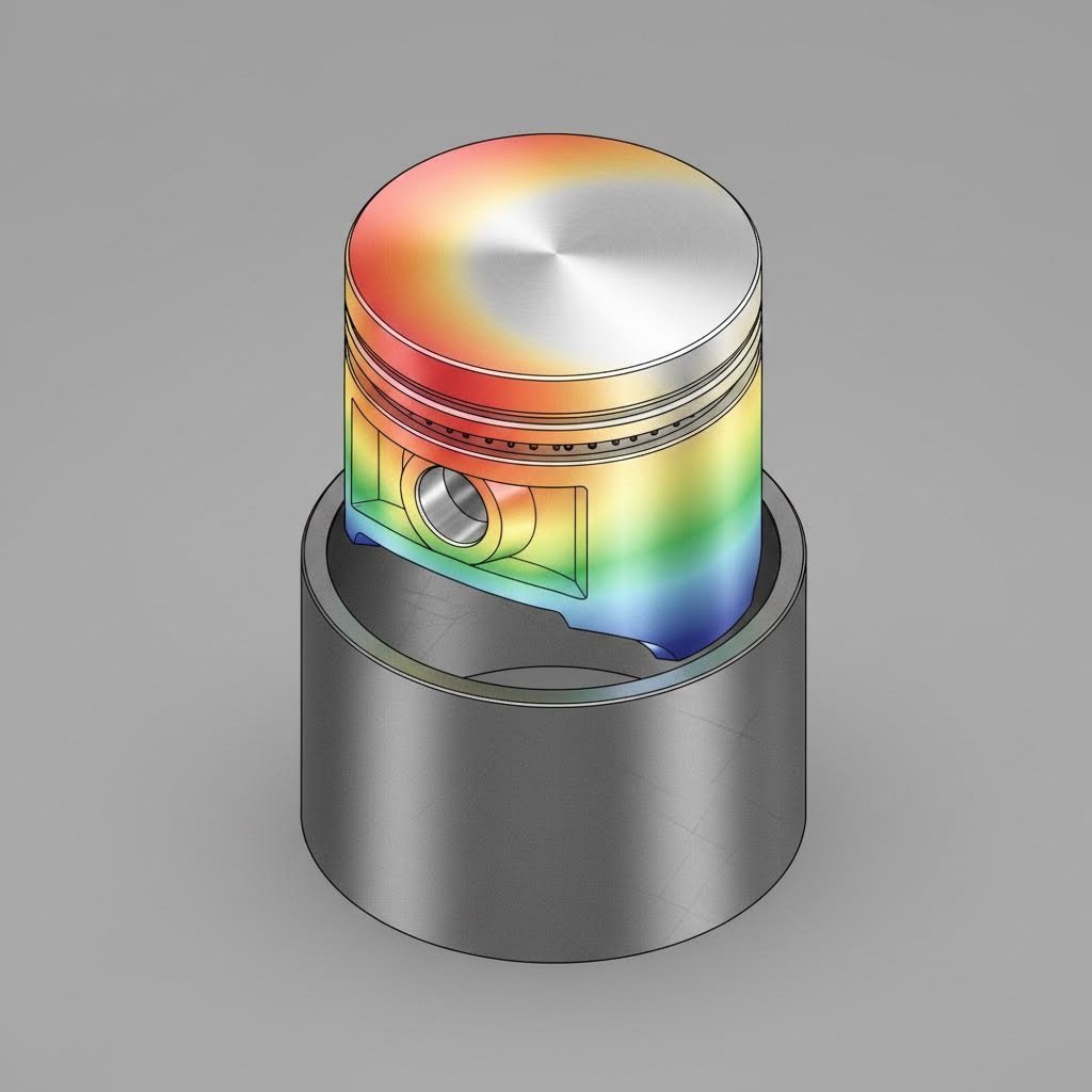 cross section visualization of piston thermal behavior inside a cylinder bore
